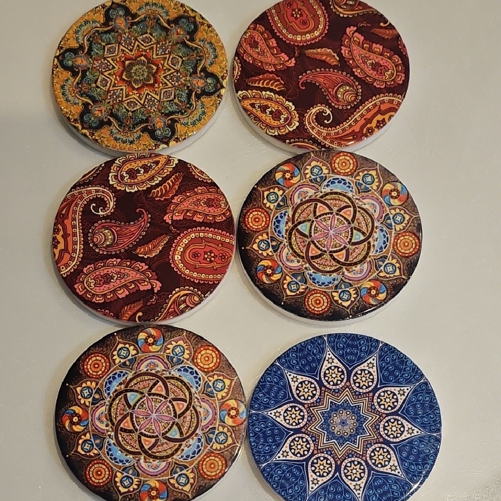 Colorful Mandala and Paisley Coasters Set